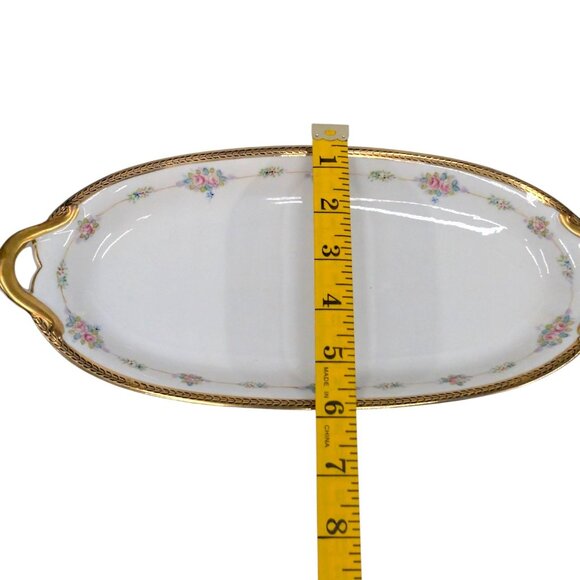 Antique Noritake Nippon M Oval Celery Dish Serving Tray Roses Black Gold Trim - Picture 9 of 13